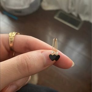14k gold black heart earrings